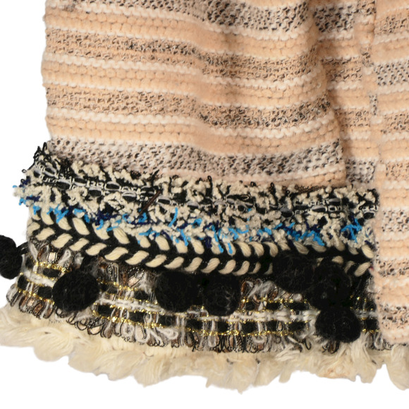 Style & Co Boho Sweater Womens Medium Peach & Gray Pompom Sleeves Cotton Blend - Picture 10 of 12